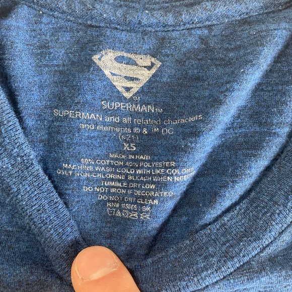 Superman Blue Heather T-Shirt Size XS - Distressed Classic Logo Graphic Tee - Picture 7 of 7